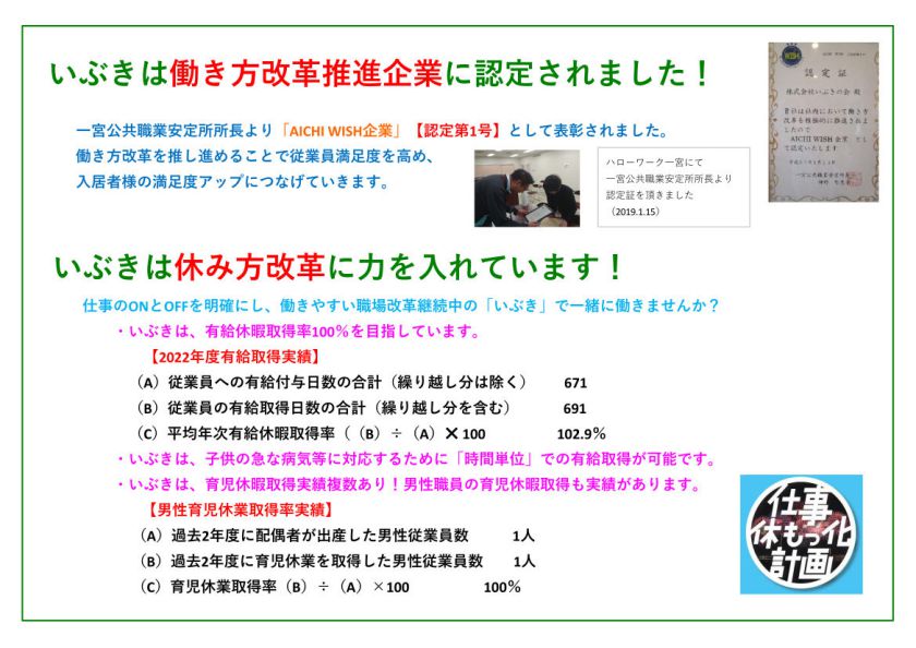 いぶきは働き方改革推進企業に認定されました!